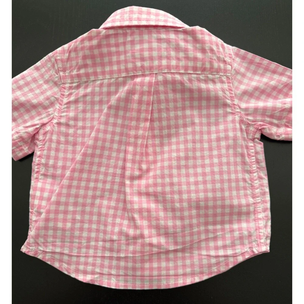 Ralph Lauren Baby Gingham Poplin Shirt Size 3 Months Pink Cotton Button Down